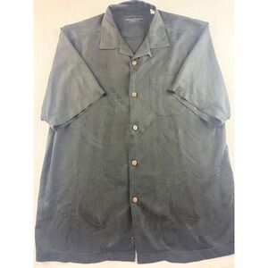 Tommy Bahama Mens Silk Camp Shirt‎ Medium Original Fit Black Palm Tree Print
